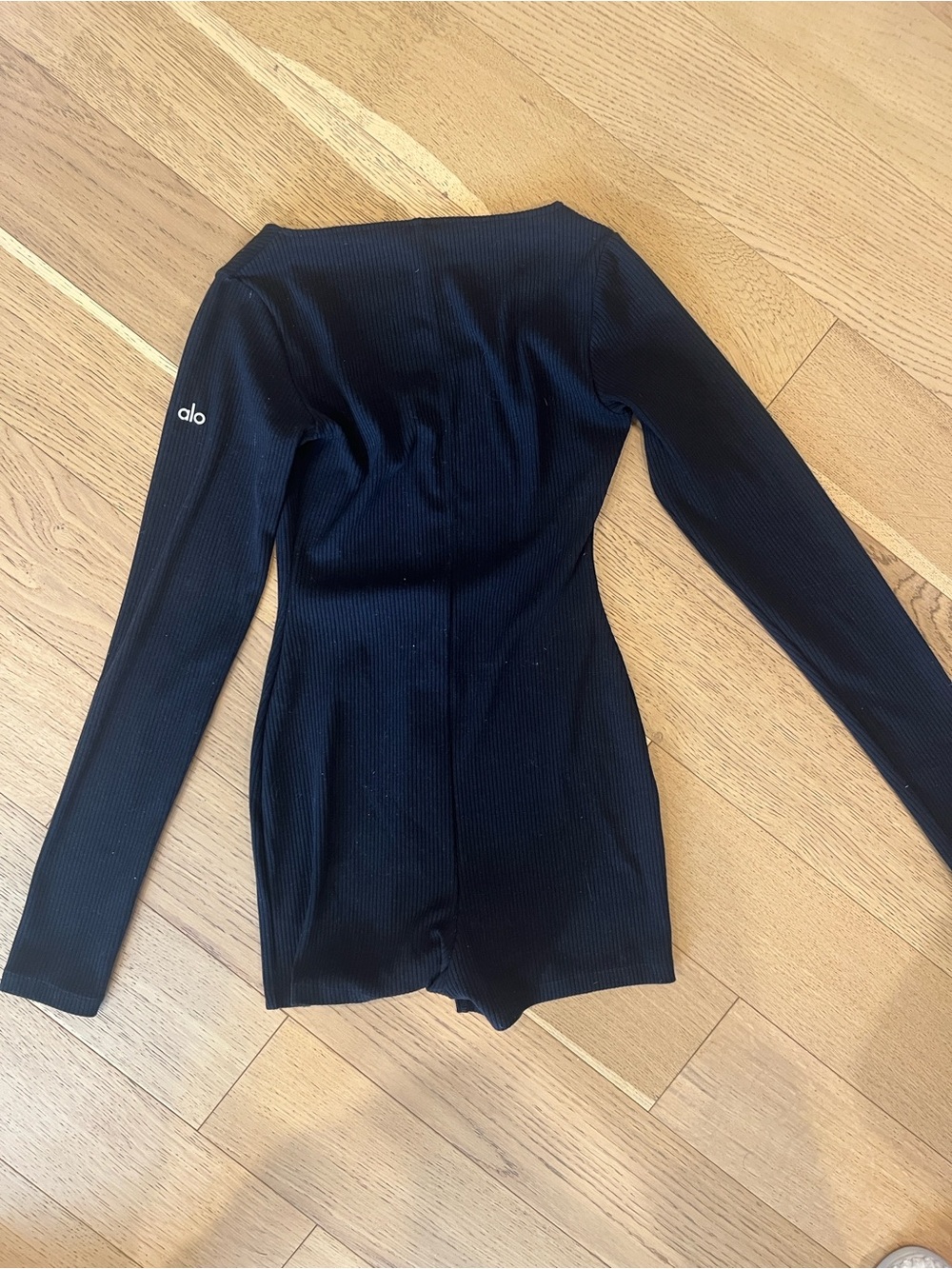 ALO Yoga Black Ribbed Long Sleeve Jumpsuit